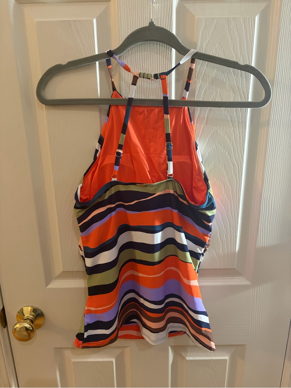 Anne Cole Women’s Striped Tankini Swim Top Multicolor Halter Size Large - Picture 4 of 9